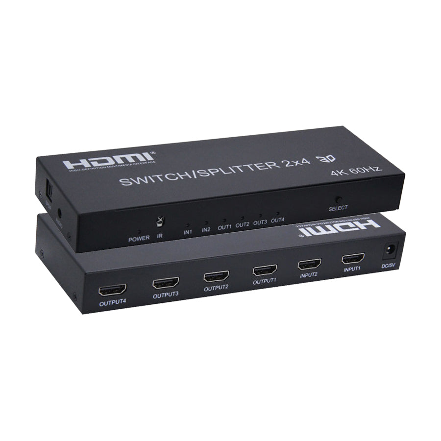 ArgoX HDSS2-4-V2.0 4K 60Hz HDMI 2.0 Splitter Switcher 2x4 with Remote Control, Supports 3D, High-Definition RGB/YUV, and Up to 20m Transmission Distance