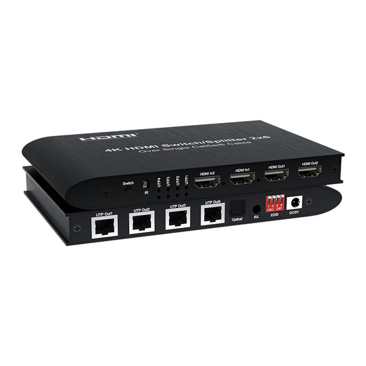 ArgoX HDSS2-6 4K HDMI 2x6 Splitter Switcher with 120m Range, CAT5e/6 Cable, IR Remote Control, 3.4Gbps Data Rate, 340MHz Max Bandwidth, Supports HDMI 1.4/HDCP1.4, 4-Ways UTP Extension for HDTV, Projector, Monitor