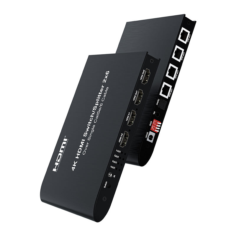 ArgoX HDSS2-6 4K HDMI 2x6 Splitter Switcher with 120m Range, CAT5e/6 Cable, IR Remote Control, 3.4Gbps Data Rate, 340MHz Max Bandwidth, Supports HDMI 1.4/HDCP1.4, 4-Ways UTP Extension for HDTV, Projector, Monitor