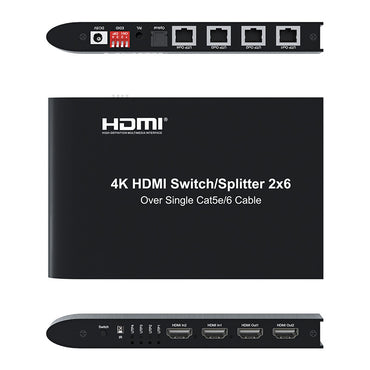 ArgoX HDSS2-6 4K Ultra HD HDMI 2x6 Video Splitter Switcher with 120m Range, CAT5e/6 Cable, IR Remote Control, 3.4Gbps Data Rate, 340MHz Max Bandwidth, Supports HDMI 1.4/HDCP1.4, 4-Ways UTP Extension for HDTV, Projector, Monitor