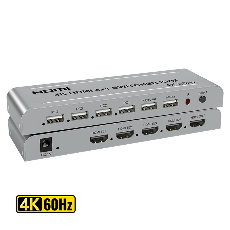 ArgoX 4K 60Hz HDMI 4x1 Switcher KVM Video Converter Ultra HD Support 4 USB Host, 2 USB Devices, Wireless Mouse & Keyboard, 3D, 18Gbps Max Baud Rate, Compatible with Windows, Linux, macOS, Android | HDSW4-KVM-V2.0