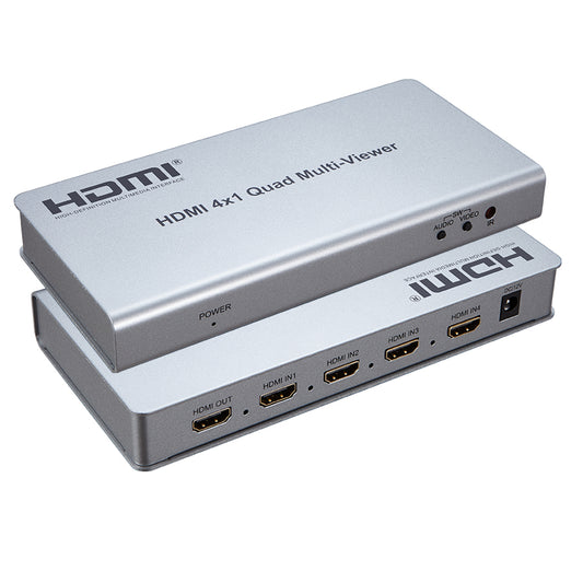 ArgoX HDMI 4x1 Quad Video Multi-Viewer with 1080p 60Hz Full HD, IR Control, 4 Channels Seamless Switcher, Supports HDMI1.3a, HDCP1.2, DVI1.0, and AWG26 Cable for Camera, PC, PS4/5, Gaming, TV | HDSW4-Q