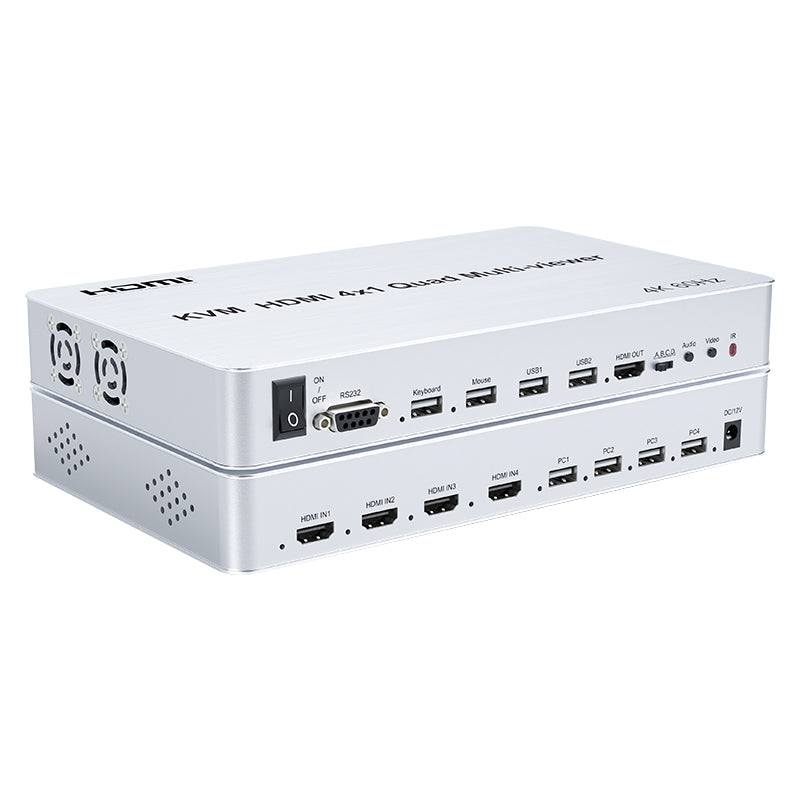 ArgoX HDSW4-V1 HDMI 4x1 Quad Multi-Viewer Seamless Switch with KVM, IR Control, PCM2.0 Audio Output Format, AWG26 and HDMI2.0 Low/High Speed (1.5Mb/s /12Mb/s) Supported, and USB Support for Windows, Linux, MacOS, Android