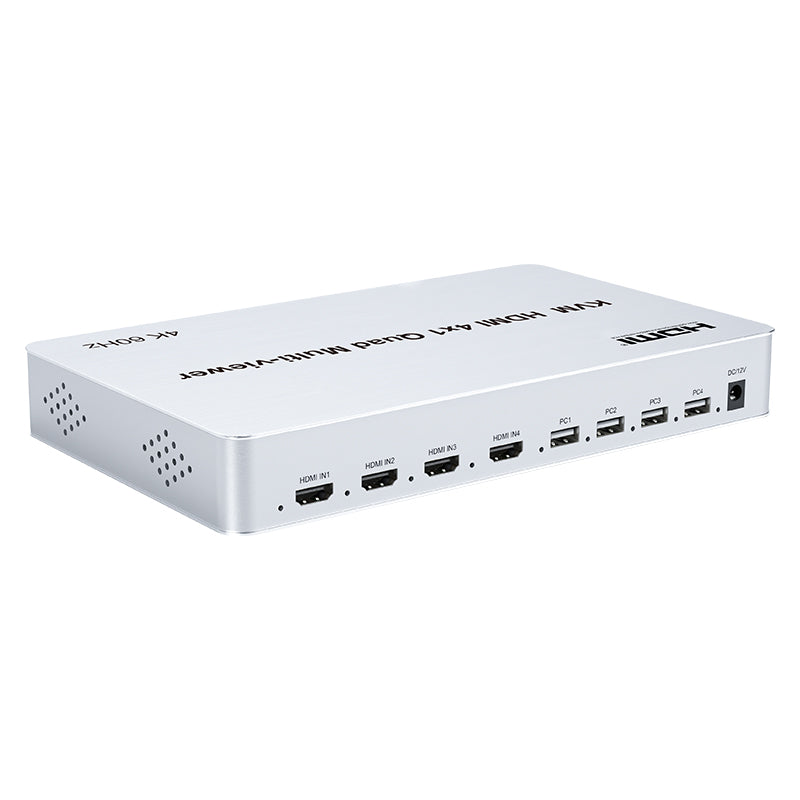 ArgoX HDSW4-V1 HDMI 4x1 Quad Multi-Viewer Seamless Switch with KVM, IR Control, PCM2.0 Audio Output Format, AWG26 and HDMI2.0 Low/High Speed (1.5Mb/s /12Mb/s) Supported, and USB Support for Windows, Linux, MacOS, Android