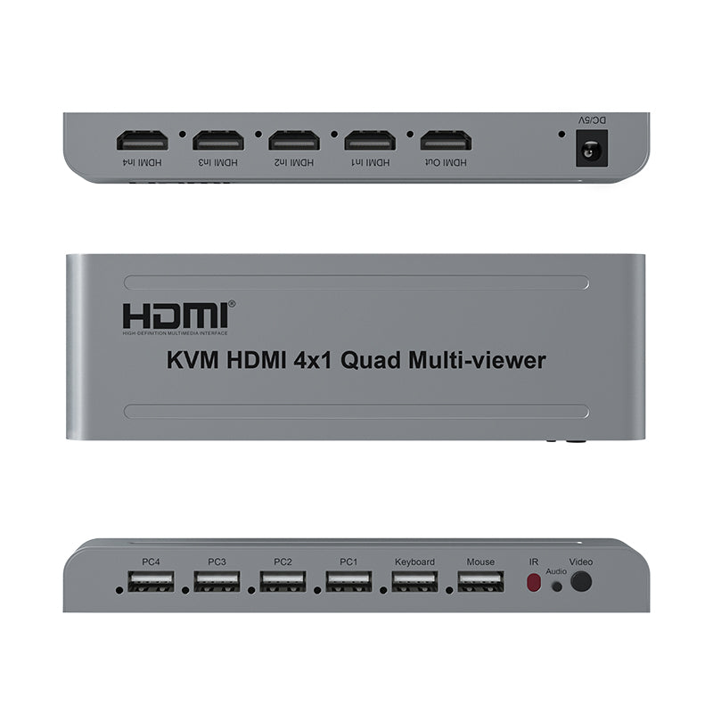 ArgoX 4K 30Hz KVM HDMI 4x1 Quad Multi-Viewer Seamless Switcher Ultra HD Support IR Remote Control, Compatible with USB 2.0, 1-Way Mouse & Keyboard, PCM2 Audio Format, USB Supports Windows, Linux, macOS, Android | HDSW4-V2 HDSW4-V3