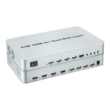 ArgoX HDSW4-V HDMI 4x1 Quad Video Multi-Viewer Seamless Switch with KVM, 1080p 60Hz Full HD, IR Control, Supports AWG26 Cable, 1 Way Mouse and Keyboard, and USB Support for Windows, Linux, macOS, Android