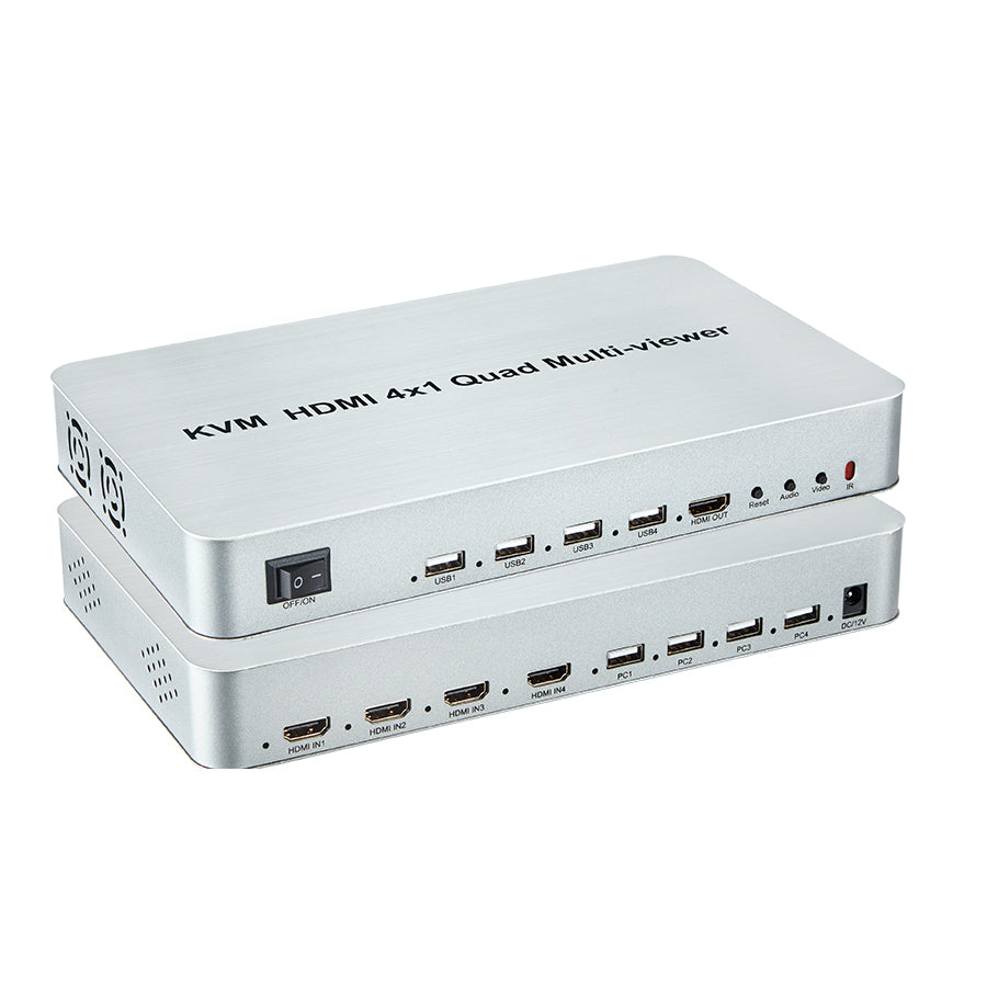 ArgoX HDSW4-V HDMI 4x1 Quad Multi-Viewer Seamless Switch with KVM, 1080p 60Hz, IR Control, Supports AWG26 Cable, 1 Way Mouse and Keyboard, and USB Support for Windows, Linux, macOS, Android