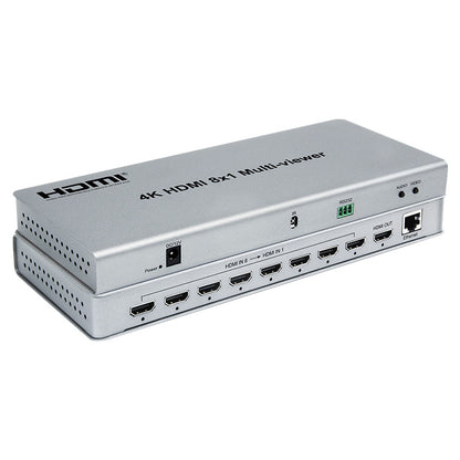 ArgoX HDSW8-Q 4K Ultra HD HDMI 8x1 Quad Video Multi-Viewer Seamless Switcher Supports IR Control, PCM2 Audio Output Format, AWG26 HDMI Supported, and Audio/Video Mode Switching