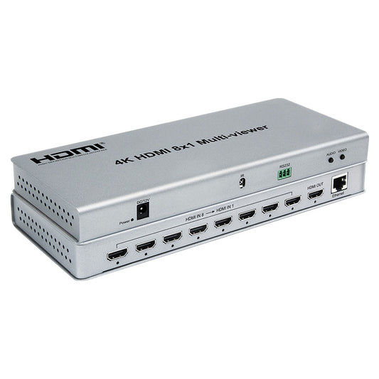 ArgoX HDSW8-Q 4K HDMI 8x1 Quad Multi-Viewer Seamless Switcher Supports IR Control, PCM2 Audio Output Format, AWG26 HDMI Supported, and Audio/Video Mode Switching