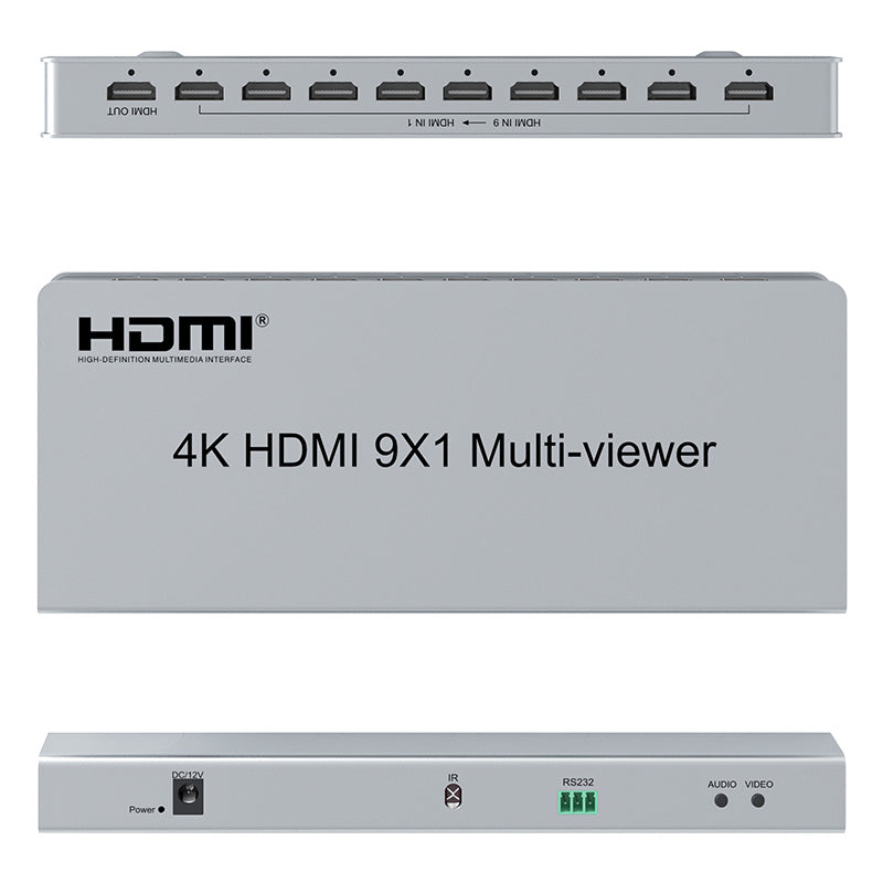 ArgoX HDSW9-Q1 4K 30Hz HDMI 9x1 Multi-Viewer Seamless Switcher 10 Modes Ultra HD Supports 9 HDMI Signal Screen Segmentation, IR Control, RS232, AWG26 HDMI Cable for PC, Gaming, Monitor, TV, Projector