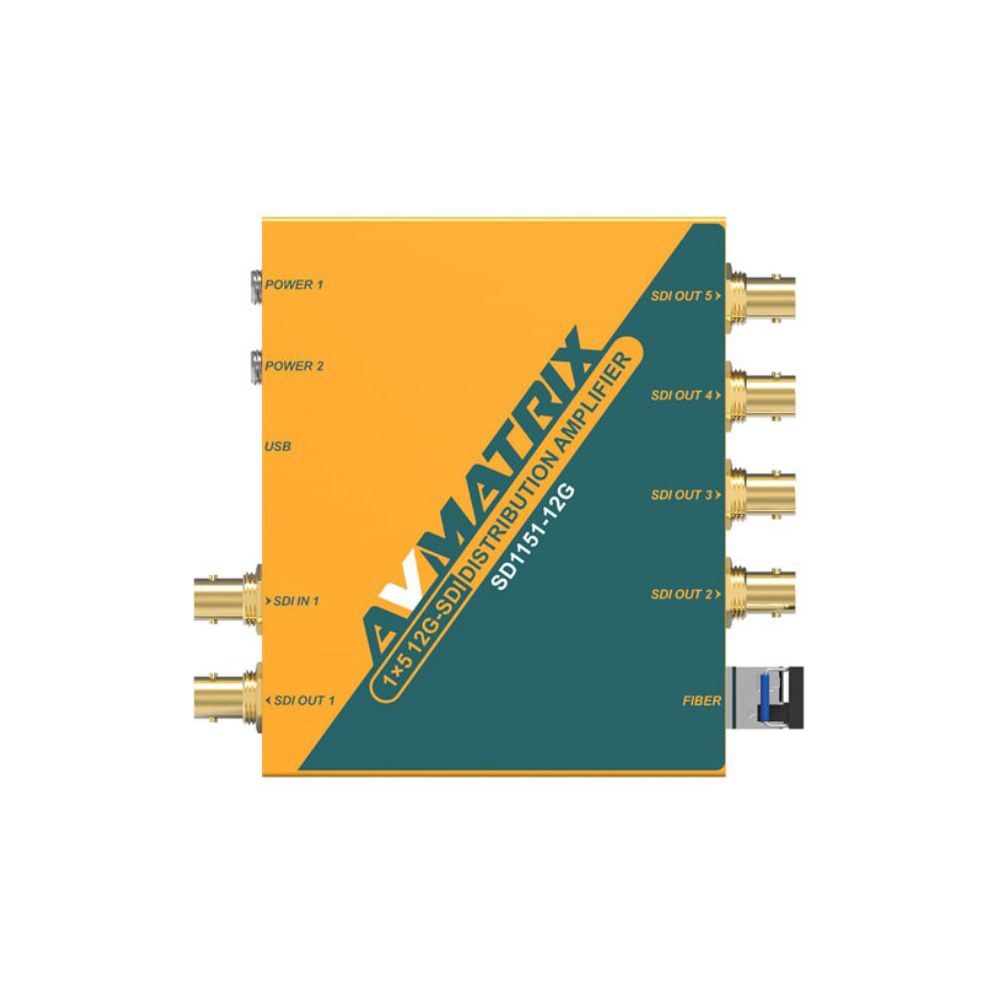 AVMATRIX 1 IN X 5 OUT 12G-SDI Buffered & Reclocked Distribution Amplifier with Up to 4K 60Hz Video Transmission, 12G / 6G / 3G / HD / SD-SDI Multi-rate Signal Processing, and SFP Output for Production | SD1151-12G