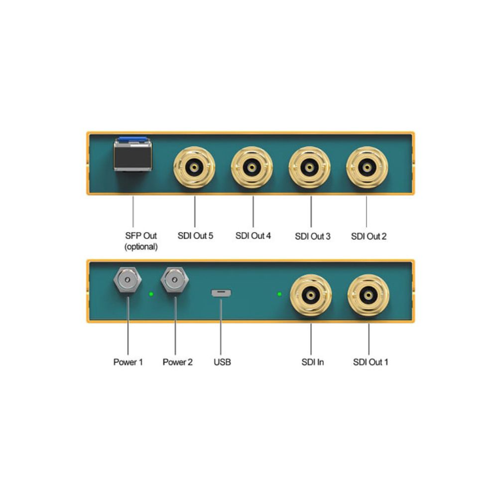 AVMATRIX 1 IN X 5 OUT 12G-SDI Buffered & Reclocked Distribution Amplifier with Up to 4K 60Hz Video Transmission, 12G / 6G / 3G / HD / SD-SDI Multi-rate Signal Processing, and SFP Output for Production | SD1151-12G