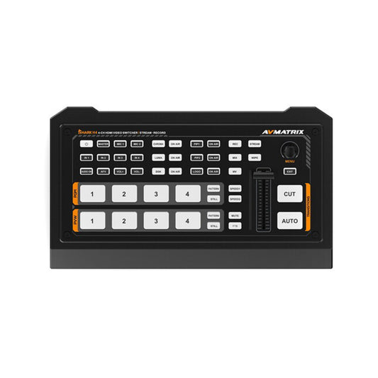 AVMATRIX Shark H4 4-Channel HDMI Video Switcher with Integrated Audio Mixer for Live Streaming via Type C and Ethernet LAN Port, Dual Microphone Inputs, and Recording via USB and SD Card Slot