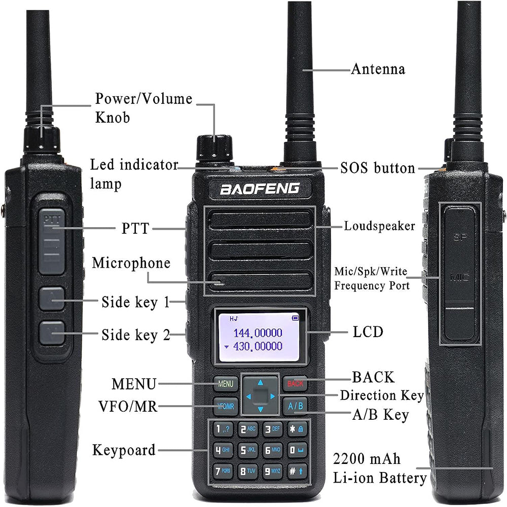 BaoFeng BF-H6 (Single & Set of 2/3/4) Walkie-Talkie Dual-Band VHF/UHF Transceiver 10W PC Programmable Two-Way Radio with 128 Store Channels, 136-174/400-470MHz Frequency Range, 5km Max. Talking Range, 2200mAh Battery Capacity