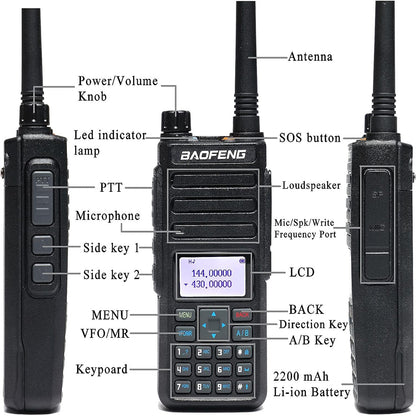 BaoFeng BF-H6 (Single & Set of 2/3/4) Walkie-Talkie Dual-Band VHF/UHF Transceiver 10W PC Programmable Two-Way Radio with 128 Store Channels, 136-174/400-470MHz Frequency Range, 5km Max. Talking Range, 2200mAh Battery Capacity