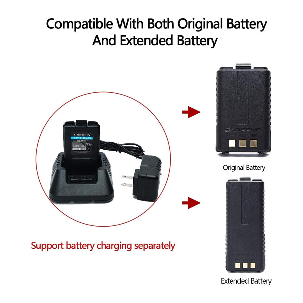 BaoFeng Radio Lithium Battery Charger for Walkie-Talkie UV5R, UV5RA, UV5RB, UV5RC, UV5RD, UV5RE, UV5R+Plus, UV5RA +Plus, RD-5R with DC8V Output Voltage and 400mAh Output Current