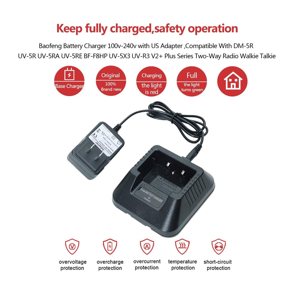 BaoFeng Radio Lithium Battery Charger for Walkie-Talkie UV5R, UV5RA, UV5RB, UV5RC, UV5RD, UV5RE, UV5R+Plus, UV5RA +Plus, RD-5R with DC8V Output Voltage and 400mAh Output Current