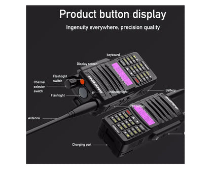 BaoFeng UV-9R PLUS (Set of 5/6/7/8/9/10) Walkie-Talkie Dual-Band VHF/UHF Transceiver 8W PC Programmable Two-Way Radio with 128 Store Channels, 136-174/400-520MHz Frequency Range, 9km Talking Range, Clear Voice Output, IP67 Waterproof