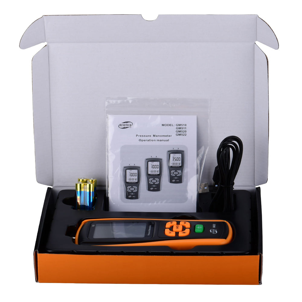 Benetech GM522 Digital Pressure Guage Manometer (Battery Included) with Data Logging Function, 100kPa Kilopascal Measuring Range, USB-A Output