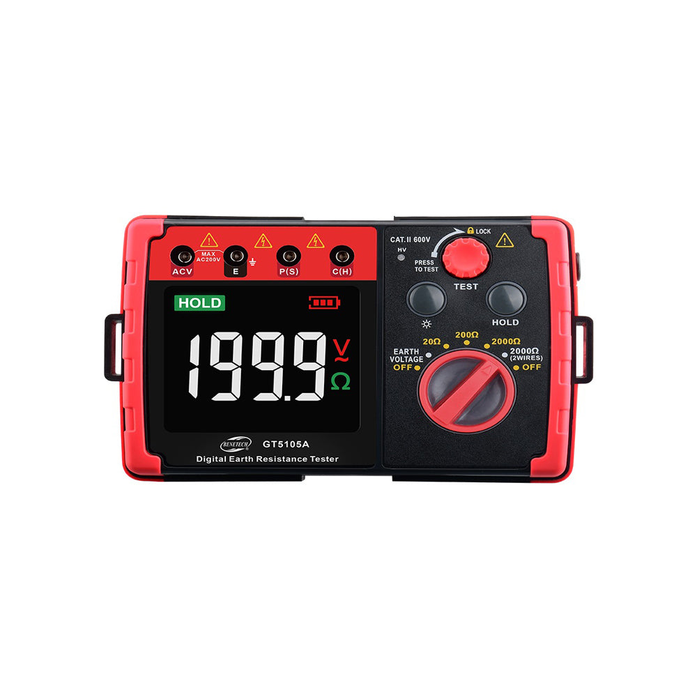 Benetech GT5105A Ground Earth Resistance Tester (Battery Included) with Data Logging, Testing Probes & Leads, Built-In Electrical Multimeter for Sizing and Projecting Grounding Grids