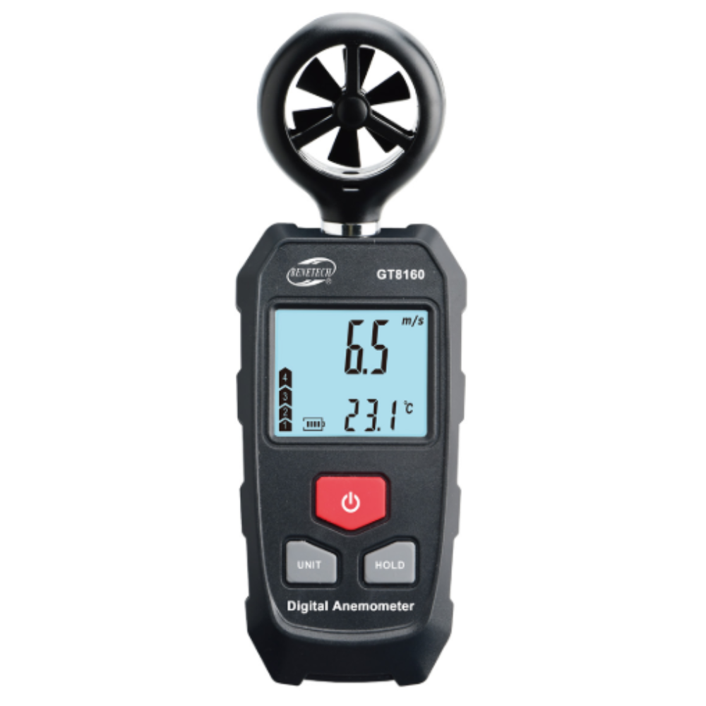 Benetech GT8160 Digital Anemometer with Full Wind Speed and Temperature Measurement, Auto / Manual Power Off, Beaufort Wind Scale and LCD Backlit Display, Frost Alert and Low Battery Indicator