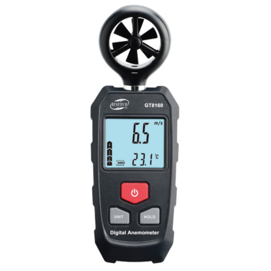 Benetech GT8160 Digital Anemometer with Full Wind Speed and Temperature Measurement, Auto / Manual Power Off, Beaufort Wind Scale and LCD Backlit Display, Frost Alert and Low Battery Indicator