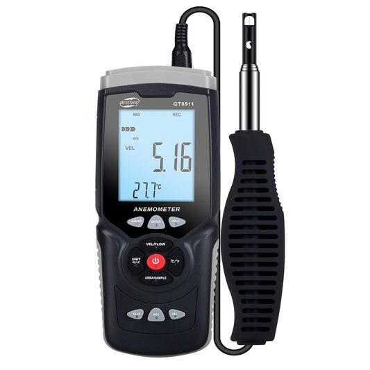 Benetech GT8911 Digital Hot Wire Anemometer Thermal Transducer with Retractable Flexible Gooseneck Rod, Built-In Battery, USB Output, Temperature and Humidity Data Logging