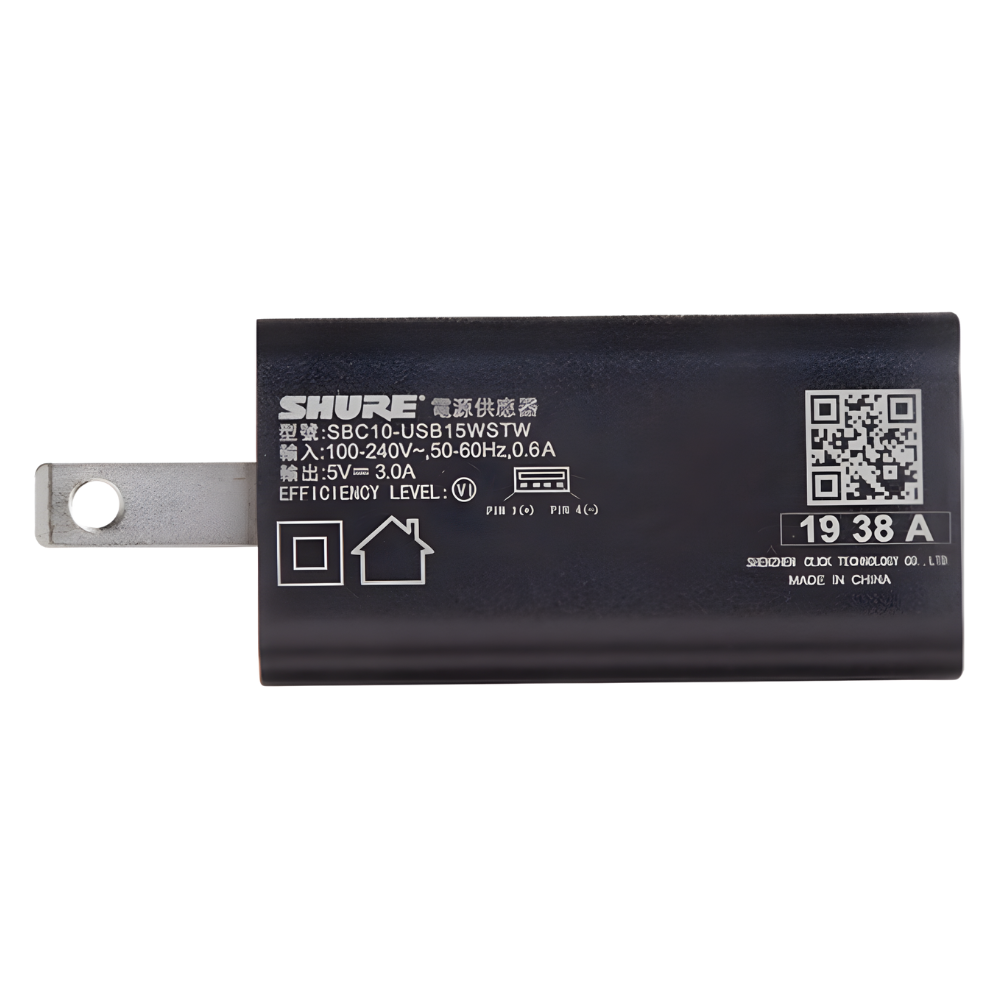 Shure SBC10-USBC Battery Wall Charger for GLX-D+ Transmitters with 100–240V AC Input, USB-C Cable