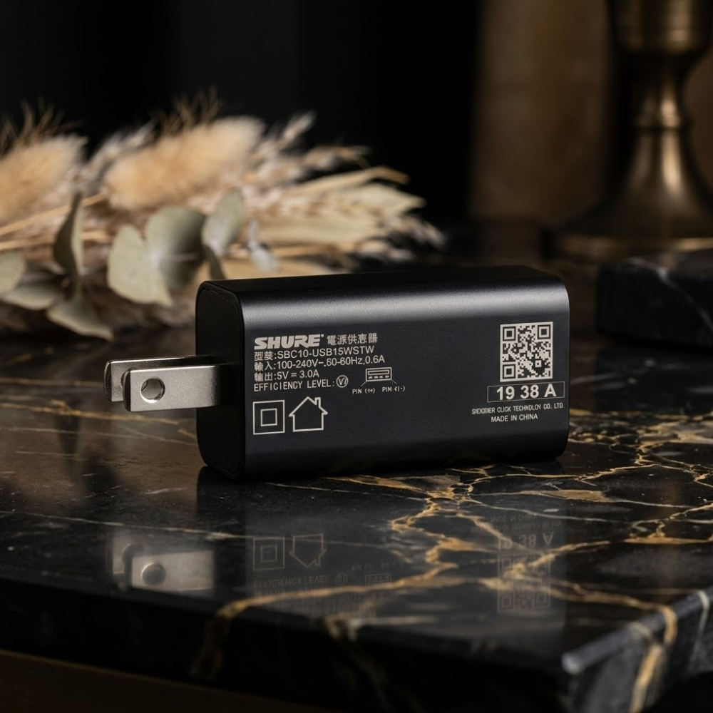 Shure SBC10-USBC Battery Wall Charger for GLX-D+ Transmitters with 100–240V AC Input, USB-C Cable