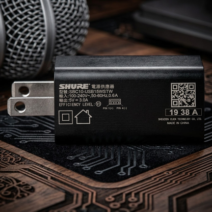 Shure SBC10-USBC Battery Wall Charger for GLX-D+ Transmitters with 100–240V AC Input, USB-C Cable
