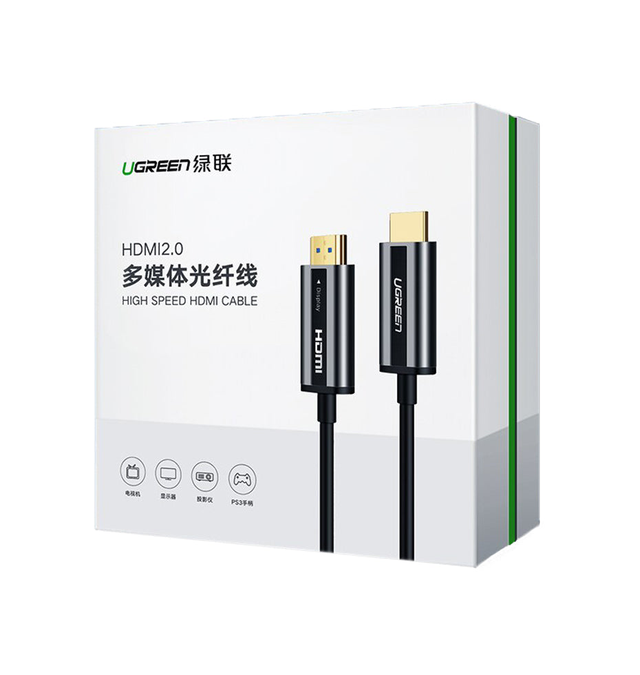 UGREEN 4K 60Hz HDMI 2.0 Unidirectional Fiber Optic Cable with 18Gbps Data Transfer Speed, 3D and HDR Support for TV Monitors and Projectors (15 Meters)