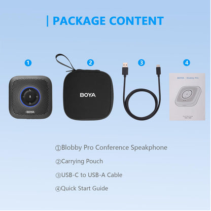 BOYA BLOBBY PRO Bluetooth Conference Speaker Microphone with up to 16Hrs Battery Life, 3.5mm TRS Audio Connectivity, 4-Element Mic Array for 360 Degrees Voice Pickup, Touch Panel for Mute/Calls/Volume, Real Time Monitoring for Meetings