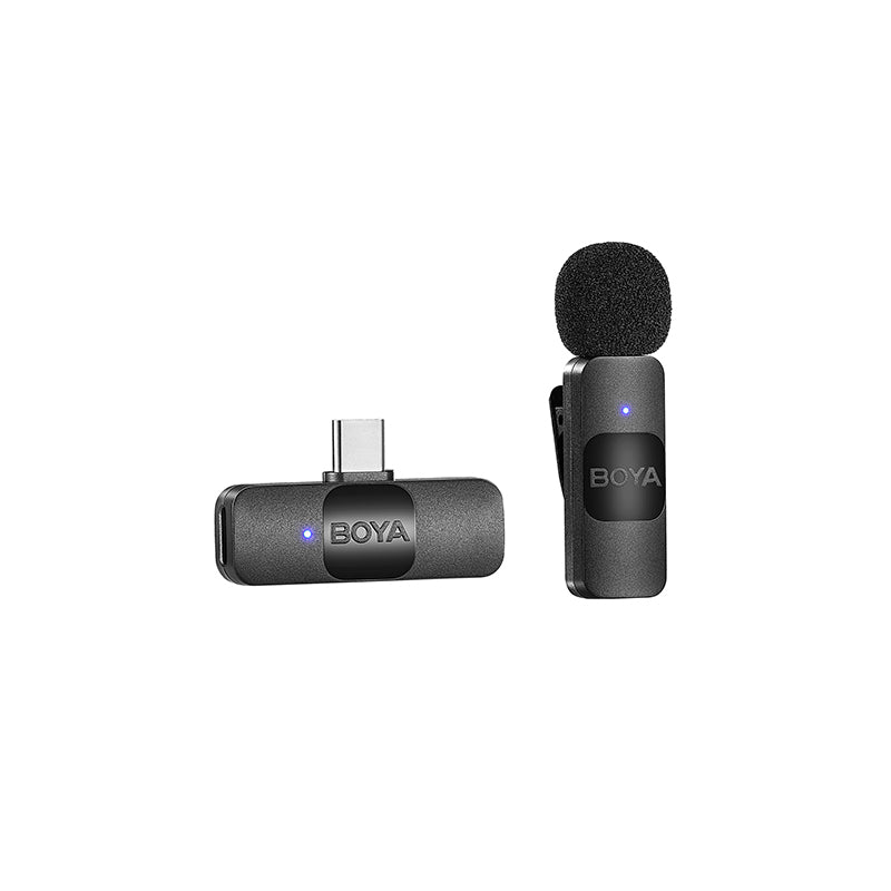Boya BY-V10 / BY-V20 Ultracompact 2.4GHz Wireless Lavalier Microphone System for USB-C Port Devices with 360 Degree Omnidirectional Sound, Noise Cancellation, Auto Pairing, 50m Wireless Range, 9-Hour TX Runtime, Type C Charging Port | JG Superstore