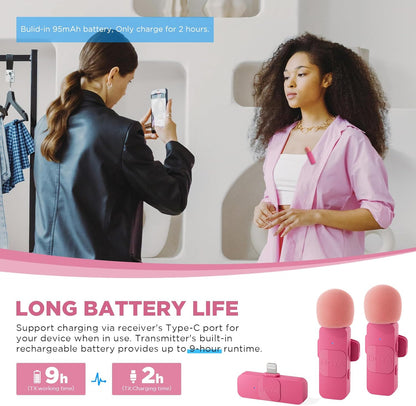 BOYA BY-V Pink Edition Wireless Lavalier Microphone (Plug and Play) with Noise Cancellation for iPhone via Lightning / Android Smartphones via USB Type C for Video Live Streaming, Vlogging, and Content Creators | BY-V2 BY-V20
