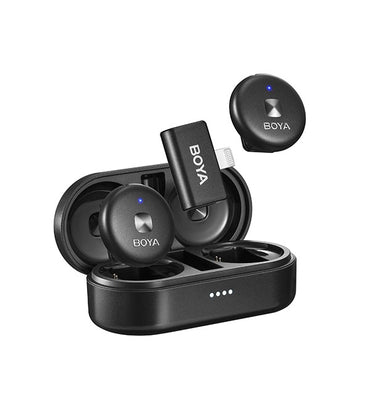[CLEARANCE] BOYA Omic-U 2 Person Dual Channel 2.4GHz Wireless Omnidirectional Microphone System USB Type-C w/ 50m Max Range, HD Audio & Noise Cancellation, Detachable Magnetic Belt Clip and Wireless Charging Case for Vlogging