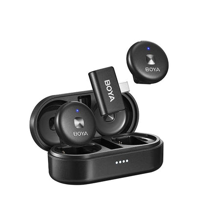 [CLEARANCE] BOYA Omic-U 2 Person Dual Channel 2.4GHz Wireless Omnidirectional Microphone System USB Type-C w/ 50m Max Range, HD Audio & Noise Cancellation, Detachable Magnetic Belt Clip and Wireless Charging Case for Vlogging