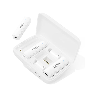 Boya BOYALINK 2 2-Person Wireless Microphone System (Dual TX + RX) with 3 in 1 3.5mm TRS, USB Type-C, iOS Lightning L-Type Interface, HD Noise Cancellation, 300m Max Range and Charging Case for Camera, Live Video Streaming, Vlog, TikTok