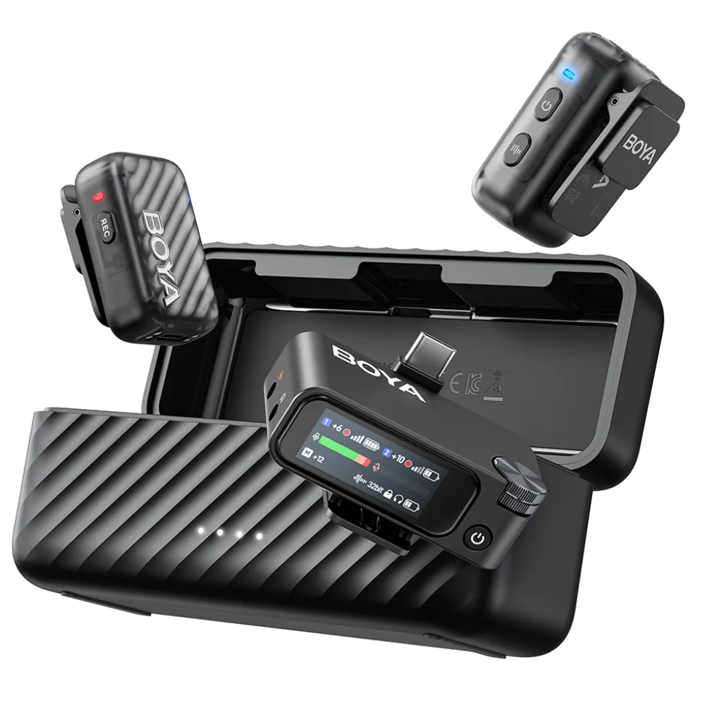 BOYA BOYAMIC 2 AI-Powered Wireless Mini Microphone Lapel with True Noise Cancellation, 32-bit Onboard Recording, AMOLED Touchscreen & Multi-Device Support for Vlogging, Live Broadcast and Interview