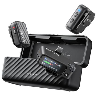 BOYA BOYAMIC 2 AI-Powered Wireless Mini Microphone Lapel with True Noise Cancellation, 32-bit Onboard Recording, AMOLED Touchscreen & Multi-Device Support for Vlogging, Live Broadcast and Interview