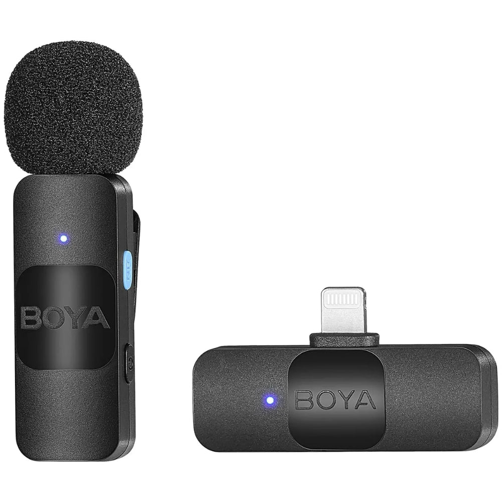 Boya BY-V2 Ultracompact 2.4GHz Dual Wireless Lavalier Microphone System Lightning Connector for iOS Devices with 360 Degree Omnidirectional Sound, Noise Cancellation, Auto Pairing, 100m Wireless Range