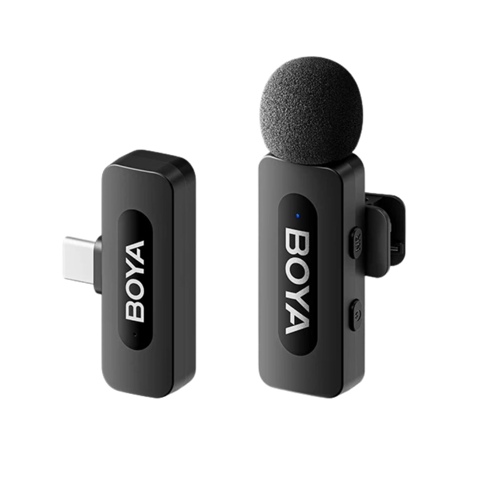 Boya BY-V10 / BY-V20 Ultracompact 2.4GHz Wireless Lavalier Microphone System for USB-C Port Devices with 360 Degree Omnidirectional Sound, Noise Cancellation, Auto Pairing, 100m Wireless Range, 9-Hour TX Runtime, Type C Charging Port