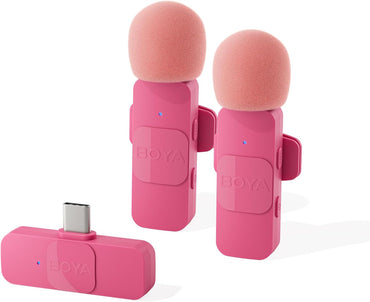 BOYA BY-V Pink Edition Wireless Lavalier Microphone (Plug and Play) with Noise Cancellation for iPhone via Lightning / Android Smartphones via USB Type C for Video Live Streaming, Vlogging, and Content Creators | BY-V2 BY-V20