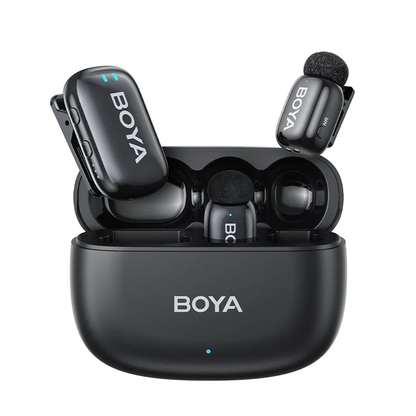 Boya Mini 2-Person Dual TX + RX 2.4GHz Wireless Microphone System Transmitter + Receiver USB Type-C / Lightning Ports / 3.5mm TRS, 100m Max Range, 3 Level AI Noise Reduction, 30Hrs Battery Life for Vlog Vlogging, Content Creation