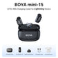 Boya Mini 2-Person Dual TX + RX 2.4GHz Wireless Condenser Microphone System Transmitter + Receiver with USB Type-C / Lightning Interface, 100m Max Operation Range, 3 Level AI Noise Reduction, 30Hrs Long Battery Life for Vlog Vlogging, Content Creation