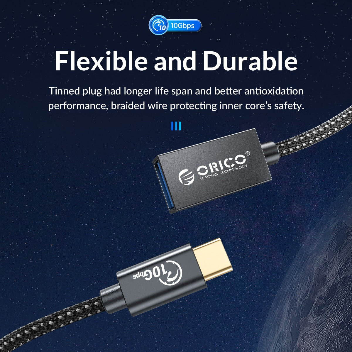 ORICO ACF31 (0.3m / 1m) USB3.1 Gen2 USB-A to USB Type C Adapter Cable with 10Gbps Fast Data Transfer Rate, PD 60W 20V 3A, Aluminum Alloy for Smartphones, Laptop, Tablet, PC