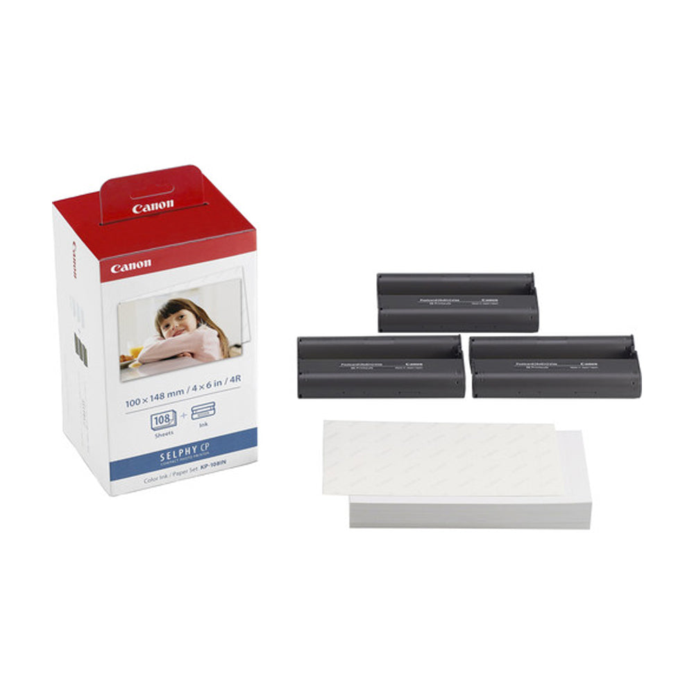 Canon KP-108IN Color Ink and Paper Set - 4R Size / 4 X 6 inch 108 Sheets Photo Paper and 3 Ink Cartridge for Select SELPHY Printers CP1500, CP1300, CP1200, CP1000, CP780, CP790, CP810, CP910 for Photography, Office, and Business