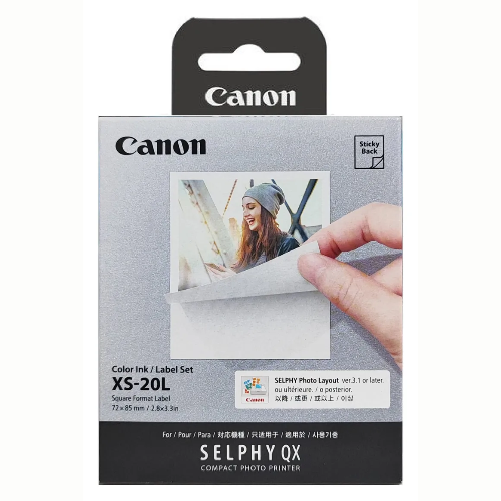 Canon XS-20L Color Ink & Label Set (20 Sheets) Sticker Photo Paper for SELPHY QX Series Printers