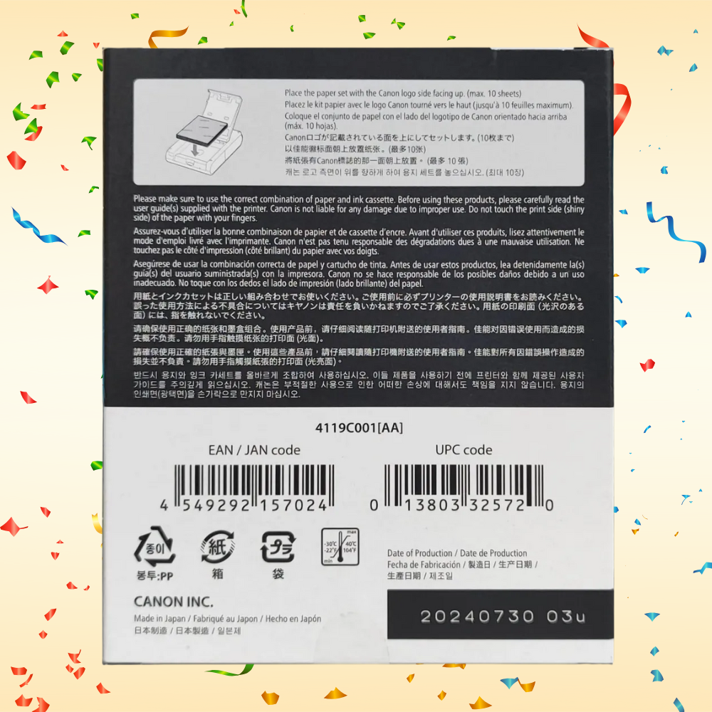 Canon XS-20L Color Ink & Label Set (20 Sheets) Sticker Photo Paper for SELPHY QX Series Printers