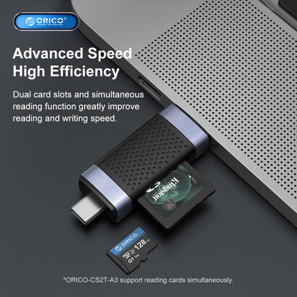 ORICO 2-in-1 SD / microSD Card Dual Port to USB 2.0 + Type C Card Reader with 480Mbps Fast Data Transfer Rate, microSD, MicroSDHC, MicroSDCX Slot for Smartphones, PC, Tablet, Laptop | CD2D-AC2