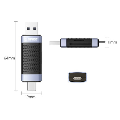 ORICO 2-in-1 SD / microSD Card Dual Port to USB 2.0 + Type C Card Reader with 480Mbps Fast Data Transfer Rate, microSD, MicroSDHC, MicroSDCX Slot for Smartphones, PC, Tablet, Laptop | CD2D-AC2